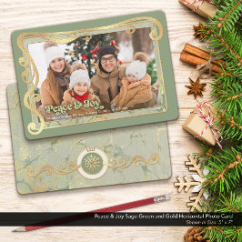 Peace & Joy Sage Green & Gold Foto Card Feiertagskarte