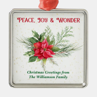 Peace Joy & Wonder Red Poinsettia Christmas Ornament Aus Metall