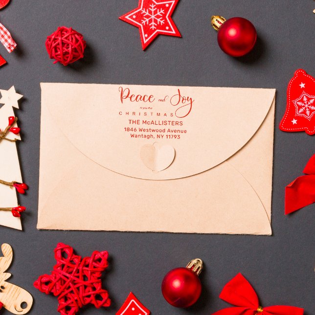 Peace & Joy Zitat Holly Whimsical Script-Adresse Gummistempel (Von Creator hochgeladen)