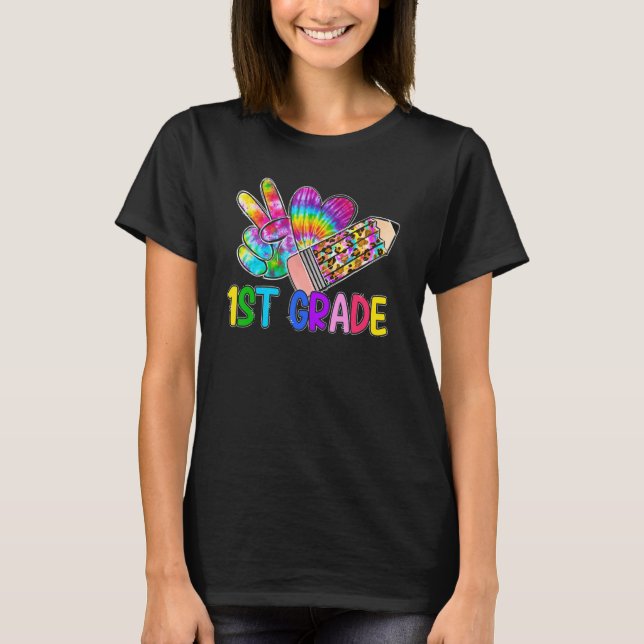 Peace Liebe 1. Gefärbte Krawatte Leopard Bleistift T-Shirt (Vorderseite)