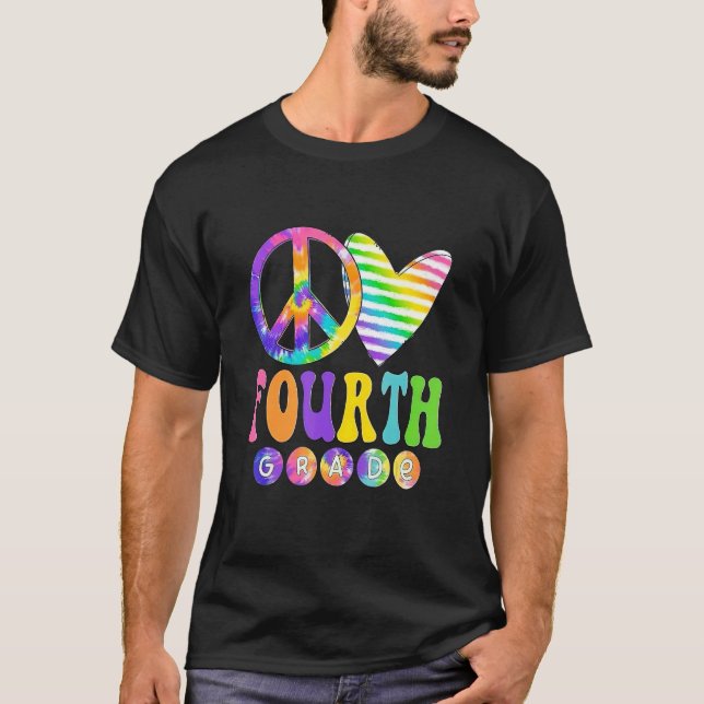 Peace Liebe 4. Klasse Gefärbte Krawatte zurück zur T-Shirt (Vorderseite)