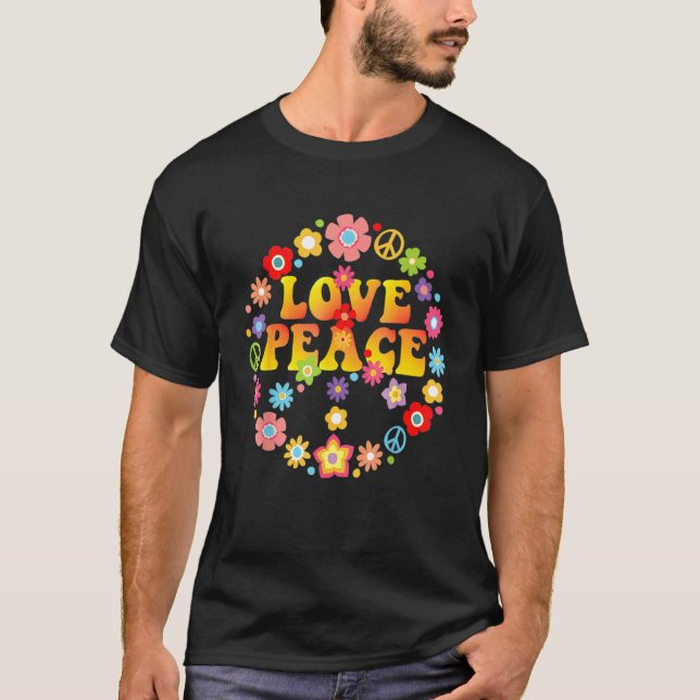 Peace Liebe 60er 70er Krawatte Die Groovy Hippie C T-Shirt (Vorderseite)