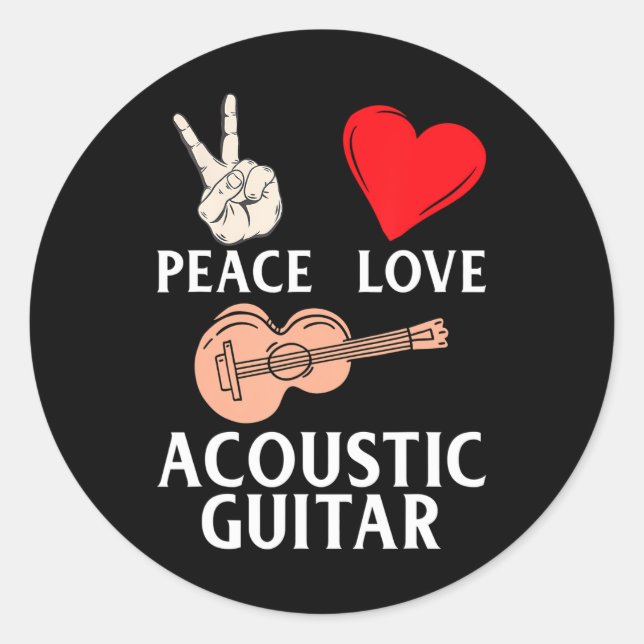 Peace Liebe Acoustic Gitarrist Music Runder Aufkleber (Vorderseite)