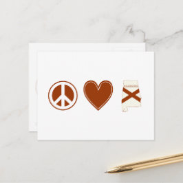 Peace Liebe Alabama Map Shaped State Flag Red Hear Postkarte