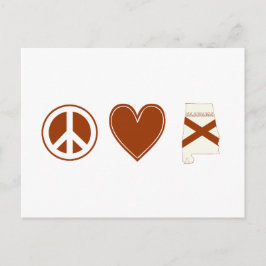 Peace Liebe Alabama Map Shaped State Flag Red Hear Postkarte