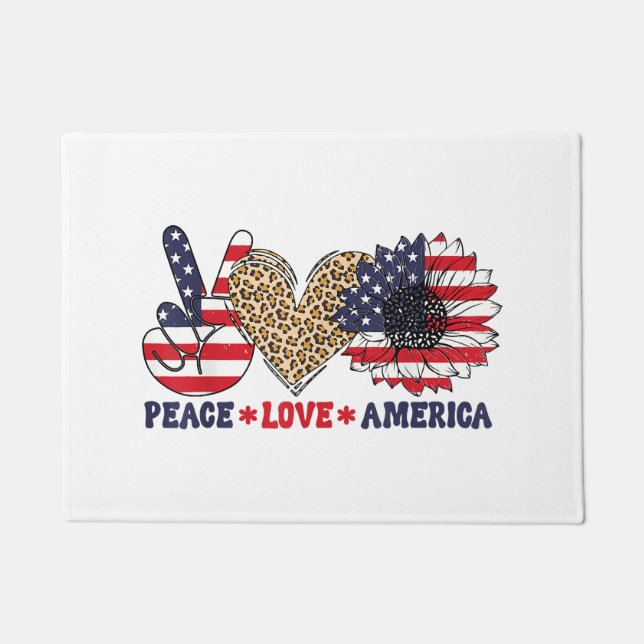 Peace Liebe America 4. Juli Patriotic Fußmatte (Vorderseite)