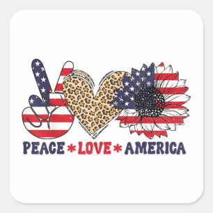 Peace Liebe America 4. Juli Patriotic Quadratischer Aufkleber