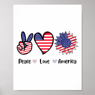 Peace Liebe America 4. Juli Patriotic Sonnenblume Poster