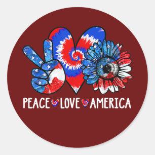 Peace Liebe America 4. Juli Patriotic Sonnenblume Runder Aufkleber
