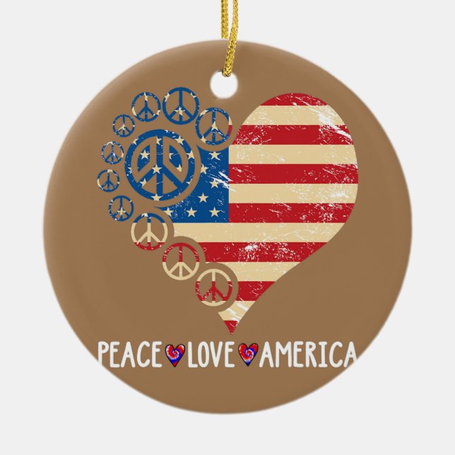Peace Liebe America Herz Patriotic USA Flag 4. Keramik Ornament (Vorne)