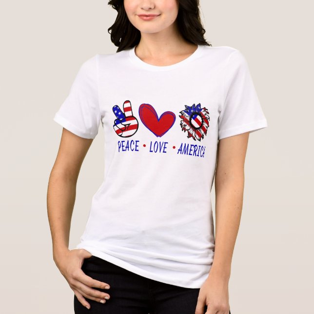 Peace Liebe America Patriotic Flag Herz Sonnenblum Tri-Blend Shirt (Vorderseite)