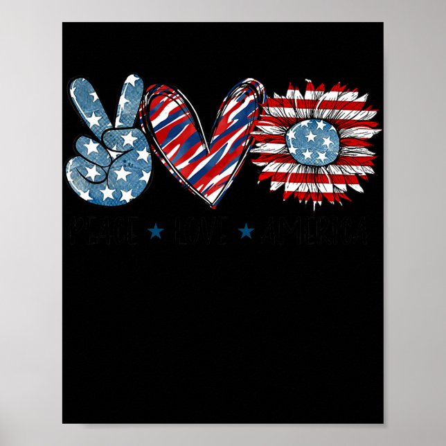 Peace Liebe America Sunflower USA Flag Patriotic Poster (Vorne)