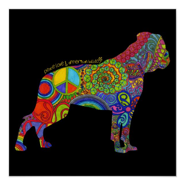 "Peace Liebe & American Bulldogs" Pop Art Poster (Vorderseite)