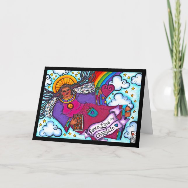 Peace Liebe and Chocolate Black Angel Card Karte (Vorderseite)