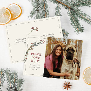 Peace Liebe and Joy Red Greenerity Pet Foto Feiertagskarte