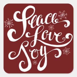 Peace Liebe and Joy Script Holiday Red Stickers