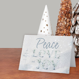 Peace Liebe and Joytypografy Watercolor Snow Feiertagskarte