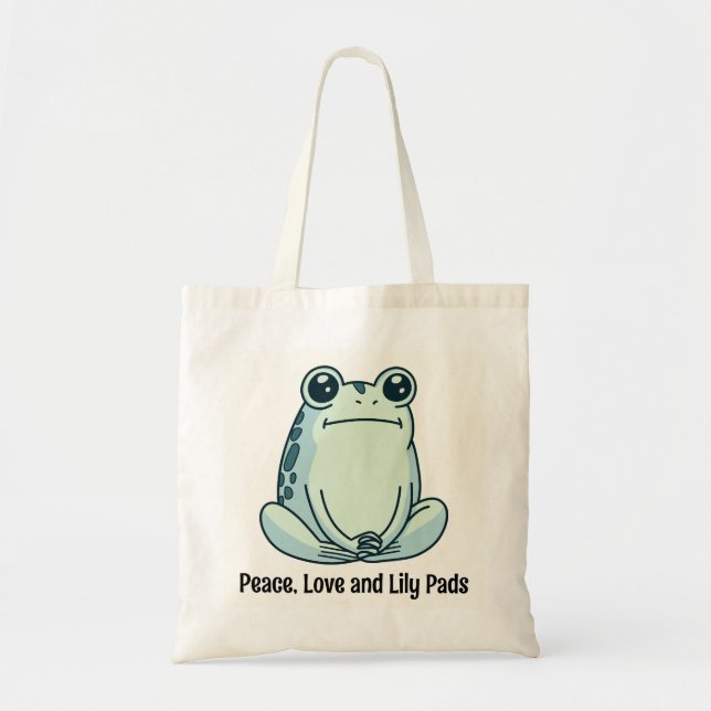 Peace Liebe and Lily Pads Zen Frog Tragetasche (Vorne)