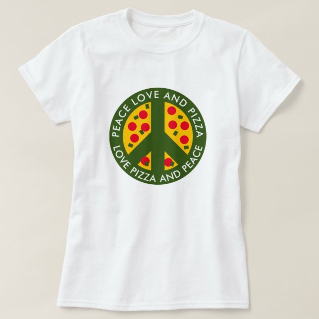 Peace Liebe and Pizza lustiges T-Shirt für Pizzafr (Design vorne)