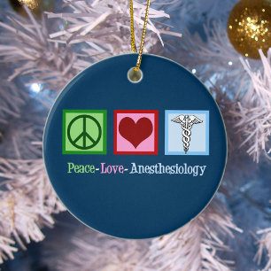Peace Liebe Anesthesiology Blue Christmas Keramik Ornament