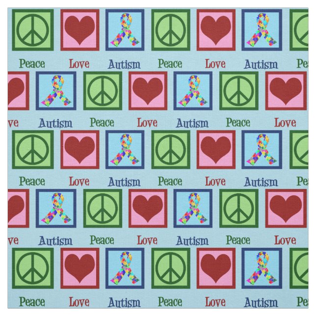 Peace Liebe Autismus Awareness Ribbon Blue Pattern Stoff (Muster)