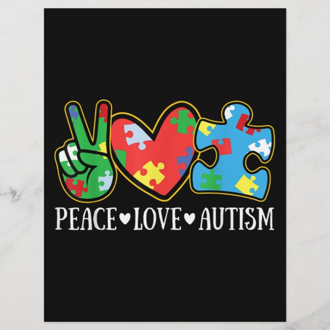 Peace Liebe Autismus Puzzle Ribbon Autismus Bewuss Briefbogen (Vorderseite)