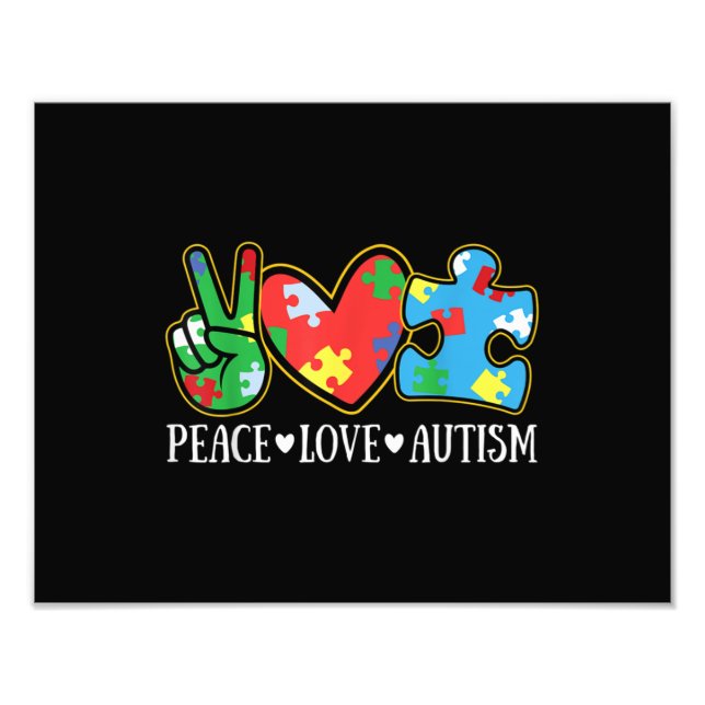 Peace Liebe Autismus Puzzle Ribbon Autismus Bewuss Fotodruck (Vorne)