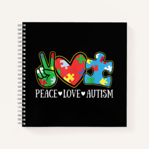 Peace Liebe Autismus Puzzle Ribbon Autismus Bewuss Notizbuch