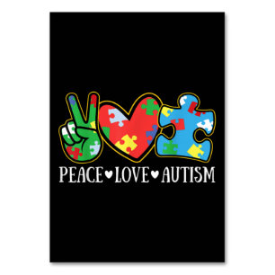 Peace Liebe Autismus Puzzle Ribbon Autismus Bewuss Tischnummer