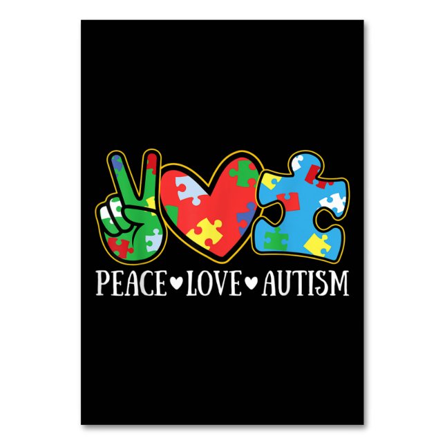 Peace Liebe Autismus Puzzle Ribbon Autismus Bewuss Tischnummer (Vorderseite)