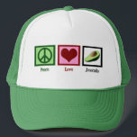 Peace Liebe Avocado Truckerkappe<br><div class="desc">Ein hübsches Friedenszeichen, Herz und Avocado. Niedliche grüne Mütze für Menschen, die Guacamole Liebe.</div>