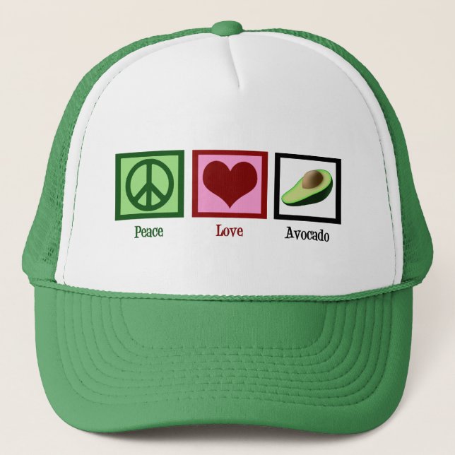 Peace Liebe Avocado Truckerkappe (Vorderseite)