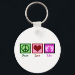 Peace Liebe Baby Girl Schlüsselanhänger<br><div class="desc">Dieses hübsche Baby-Geschenk der Liebe eignet sich perfekt für eine Babydusche für ein neues kleines Mädchen! Enthält niedliche rosa Fußabdrücke.</div>