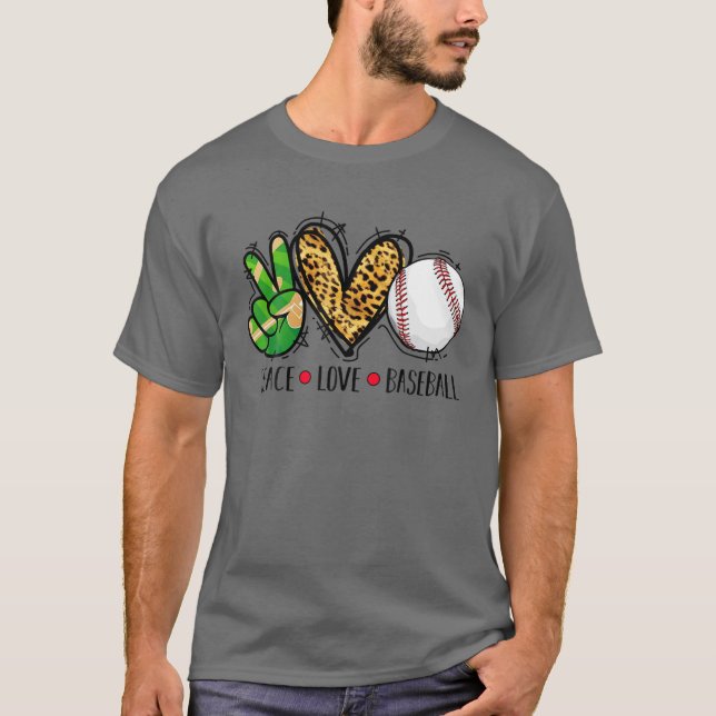 Peace Liebe Baseball Geschenke Sportliebhaber Leop T-Shirt (Vorderseite)