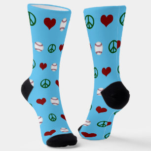 Peace Liebe Baseball Player Niedlich Blue Socken