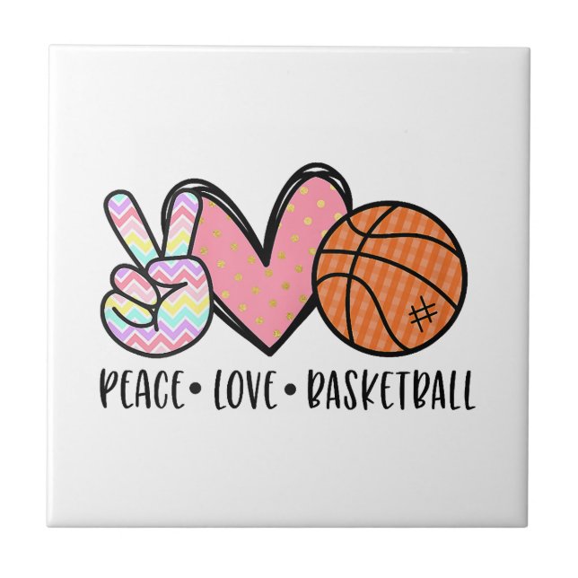 Peace Liebe Basketball Herz für Frauen Teens Tween Fliese (Vorderseite)