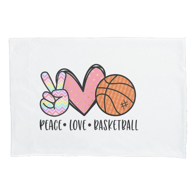 Peace Liebe Basketball Herz für Frauen Teens Tween Kissenbezug (Vorderseite)