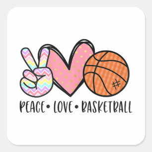 Peace Liebe Basketball Herz für Frauen Teens Tween Quadratischer Aufkleber