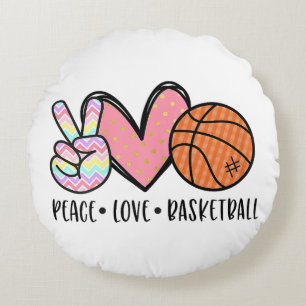 Peace Liebe Basketball Herz für Frauen Teens Tween Rundes Kissen