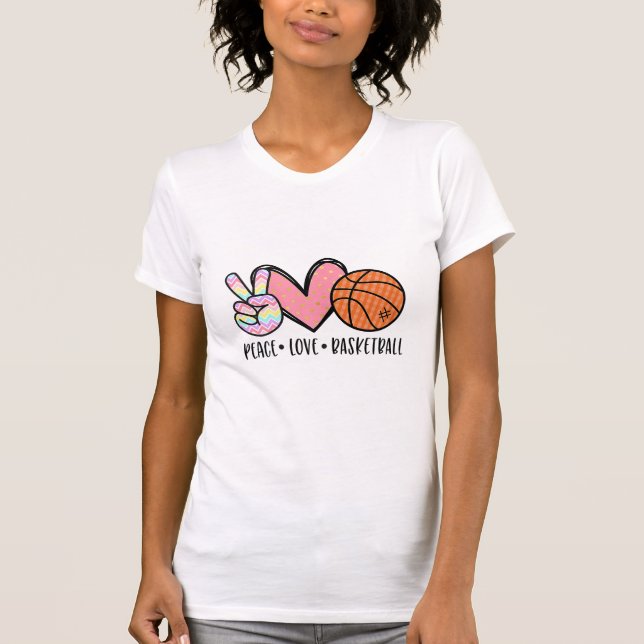 Peace Liebe Basketball Herz für Frauen Teens Tween T-Shirt (Vorderseite)