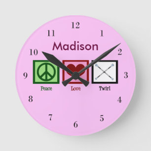 Peace Liebe Baton Twirting Custom Pink Runde Wanduhr