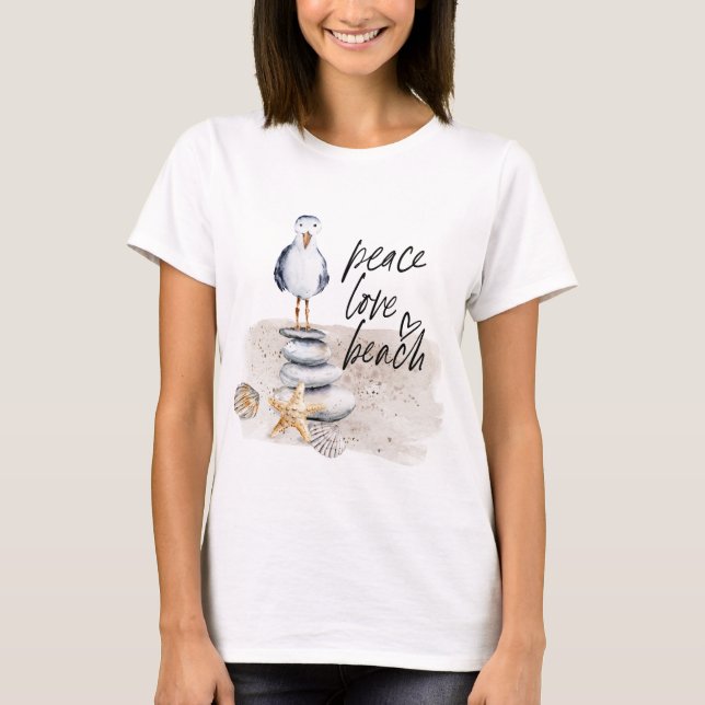 Peace Liebe Beach Seagull Küste T-Shirt (Vorderseite)