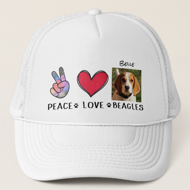 Peace Liebe Beagle Hund liebt Trucker Hat Truckerkappe (Vorderseite)