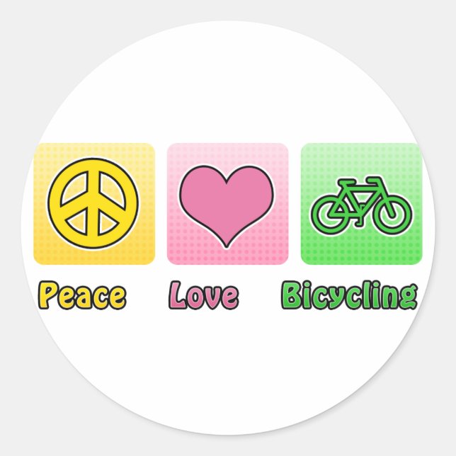 Peace Liebe Bicycling Runder Aufkleber (Vorderseite)