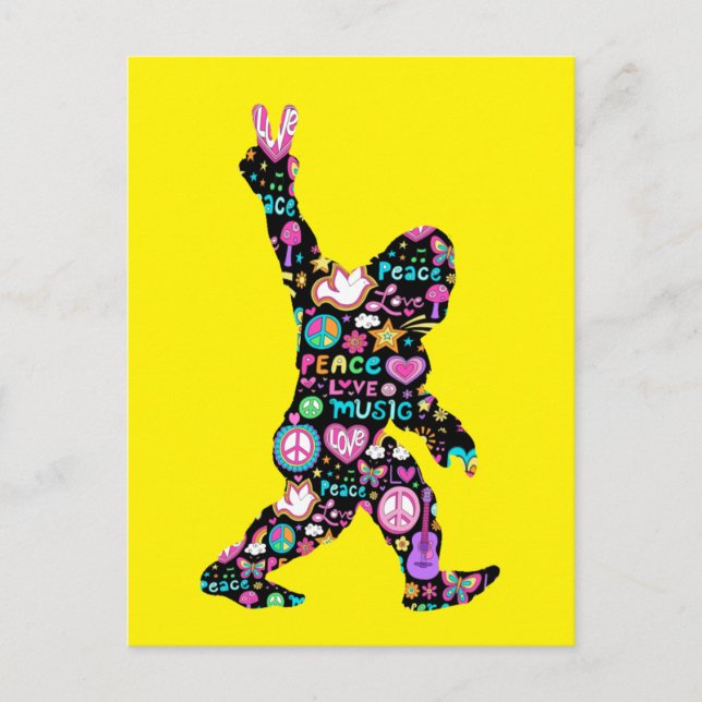 Peace Liebe Bigfoot Hippie Funny Bigfoot Lover Postkarte (Vorderseite)