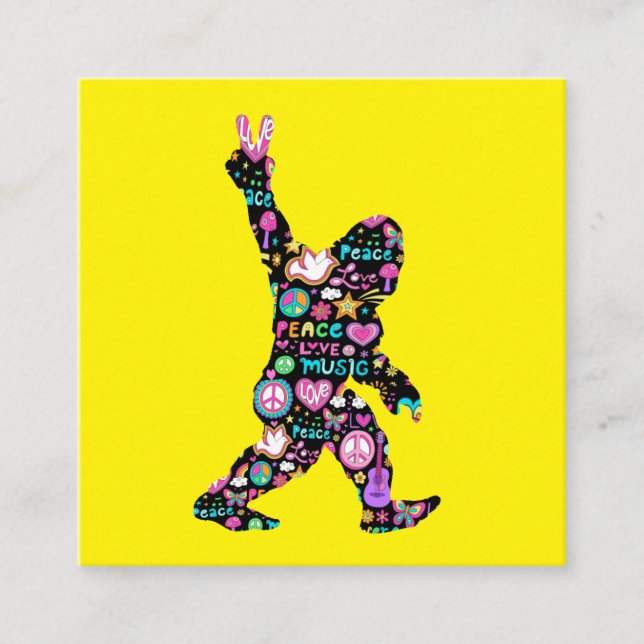 Peace Liebe Bigfoot Hippie Funny Bigfoot Lover Quadratische Visitenkarte (Vorderseite)