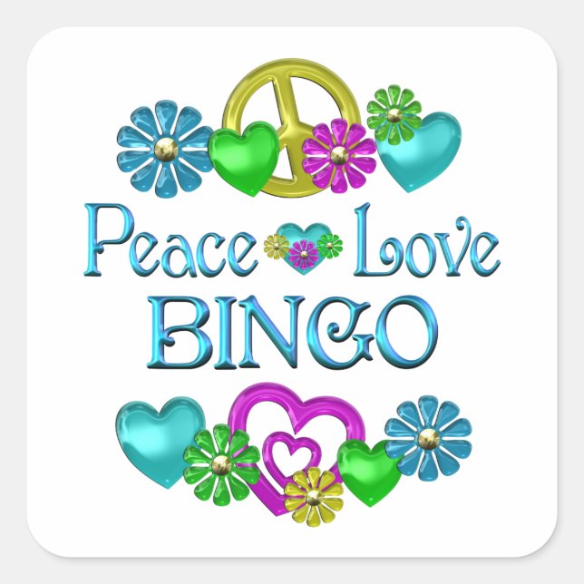 Peace Liebe Bingo Quadratischer Aufkleber (Vorderseite)