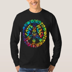 Peace Liebe Blume Graphic Peace Sign Gefärbte Kraw T-Shirt