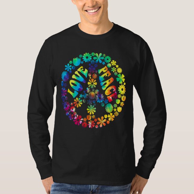 Peace Liebe Blume Graphic Peace Sign Gefärbte Kraw T-Shirt (Vorderseite)