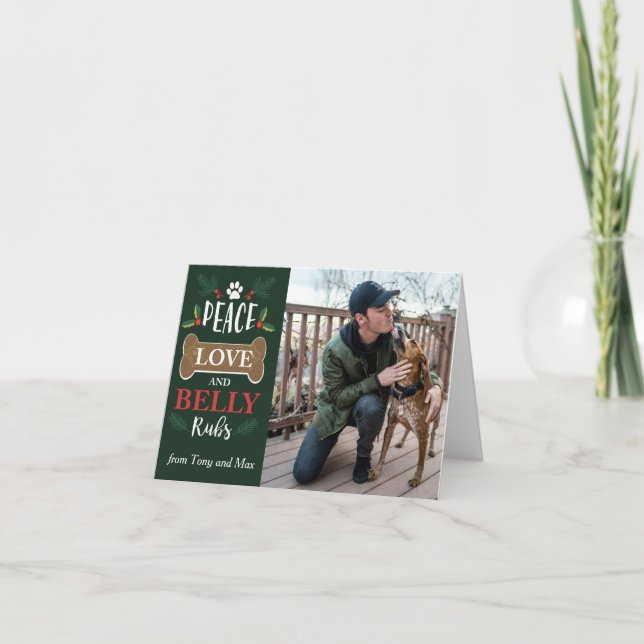 Peace Liebe Bly Rubs Hund Happy Holidays Weihnacht Karte (Vorderseite)